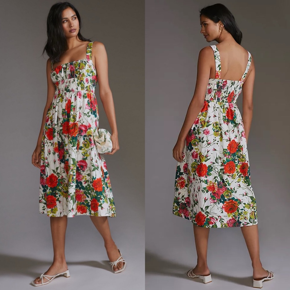 Anthropologie / Corset Midi Dress in Red Pattern